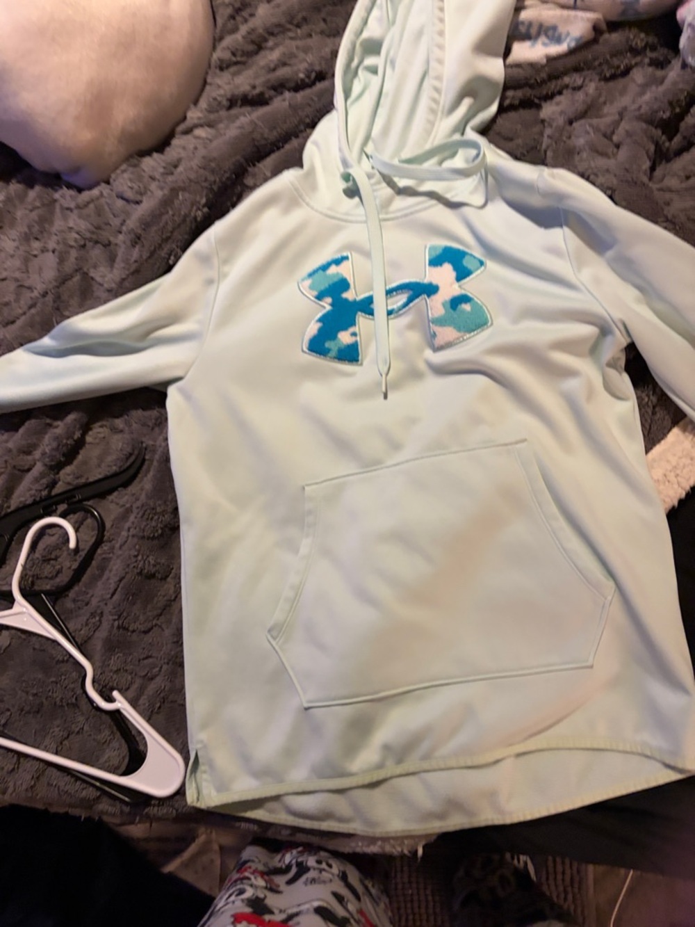 Under Armour Mint Green Pullover Hoodie with Blue Accent Logo